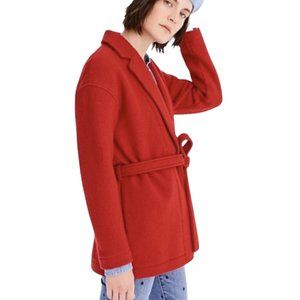 J Crew Bright Red Camille Short Italian Boiled Wool Wrap Coat Size Small